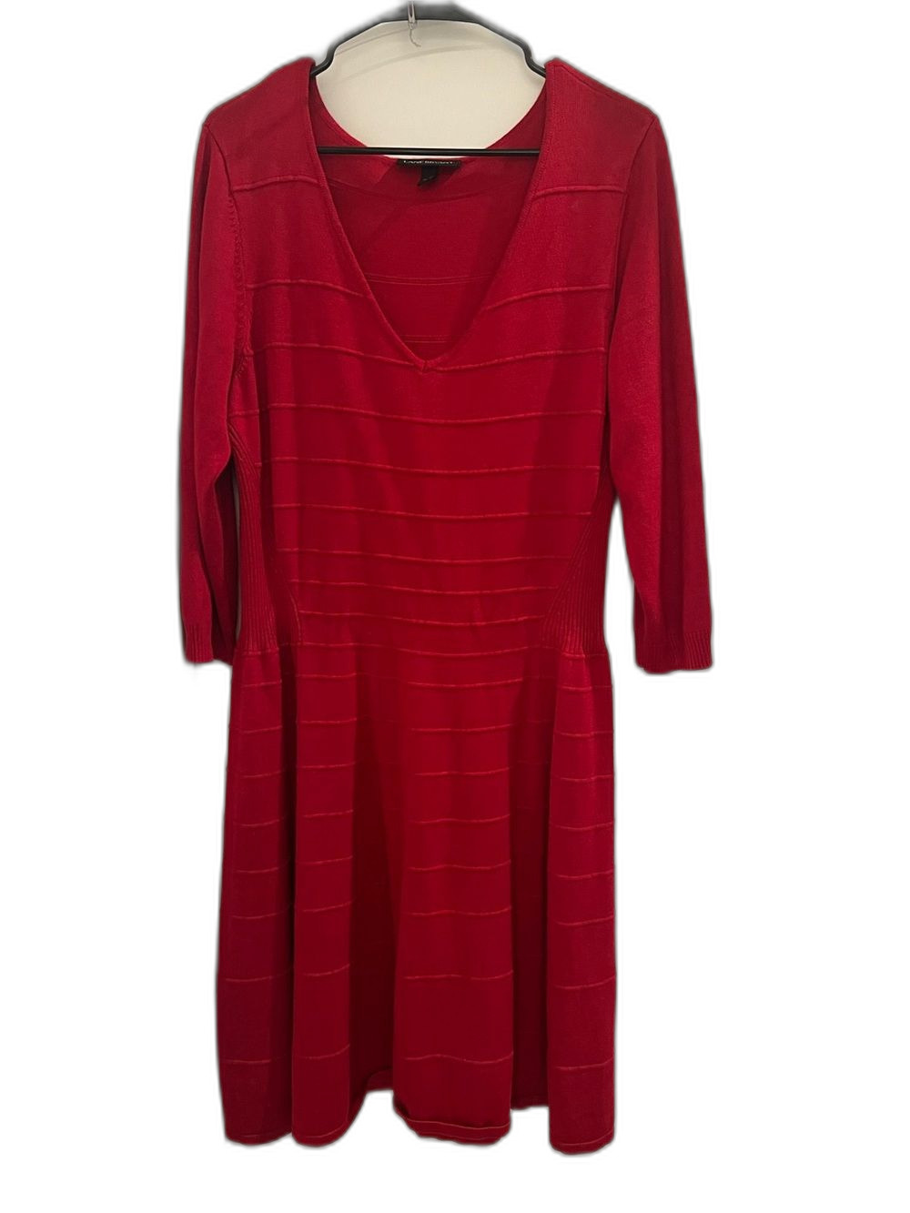 Lane Bryant Red Knit Sweater Dress 3/4 Sleeve V Neck Textured Size 18/20